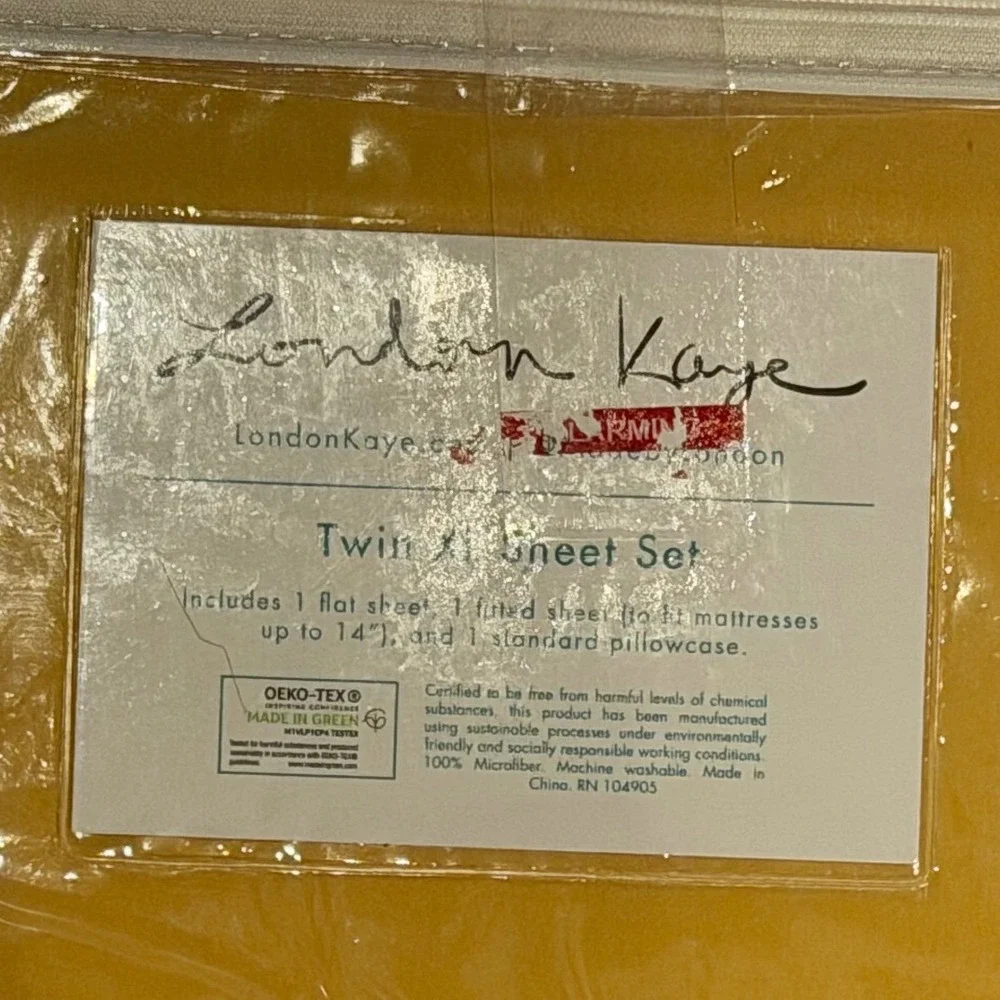 London Kaye Twin XL Sheet Set 3pc Mustard Yellow Microfiber Oeko-Tex NEW